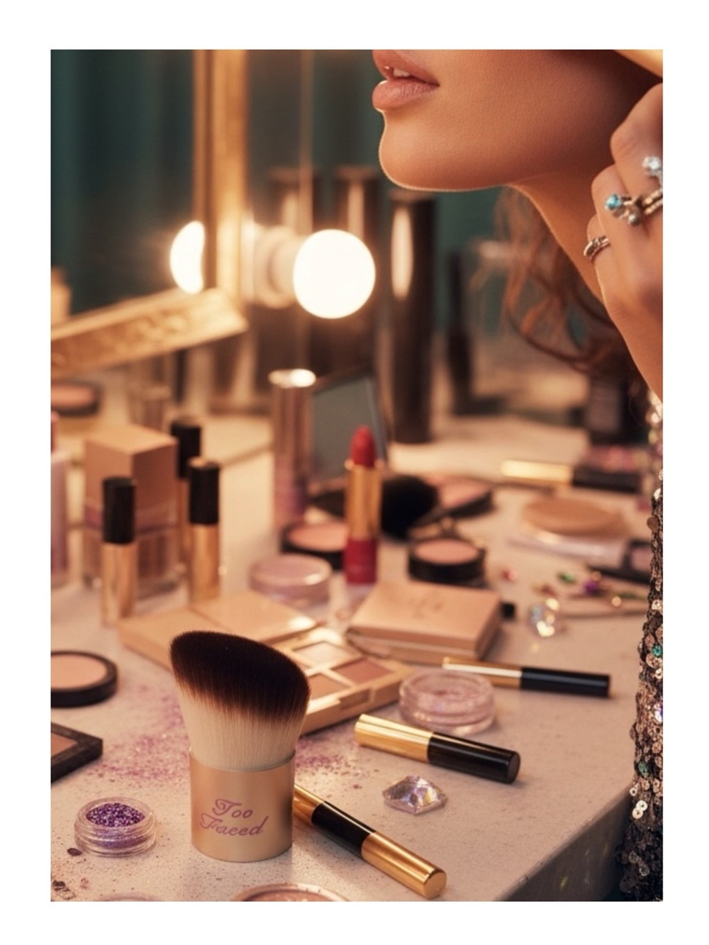 VHTF: new Too Faced ㋛ Contour Buki Teddy Bear Kabuki Powder Brush ㋛ Gold Pink ㋛